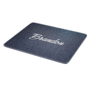 Custom name blue glitter cutting board