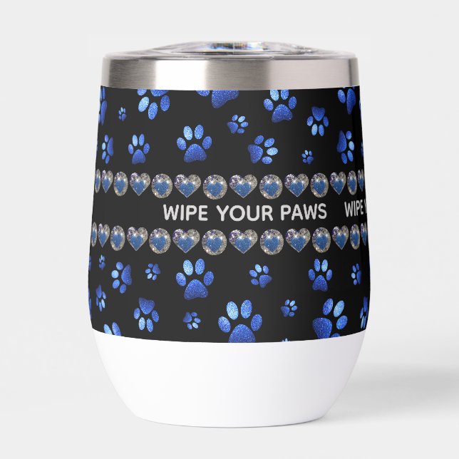 Custom name, blue glitter dog paws (Front)
