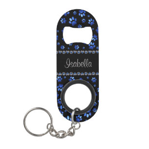 Custom name, blue glitter dog paws