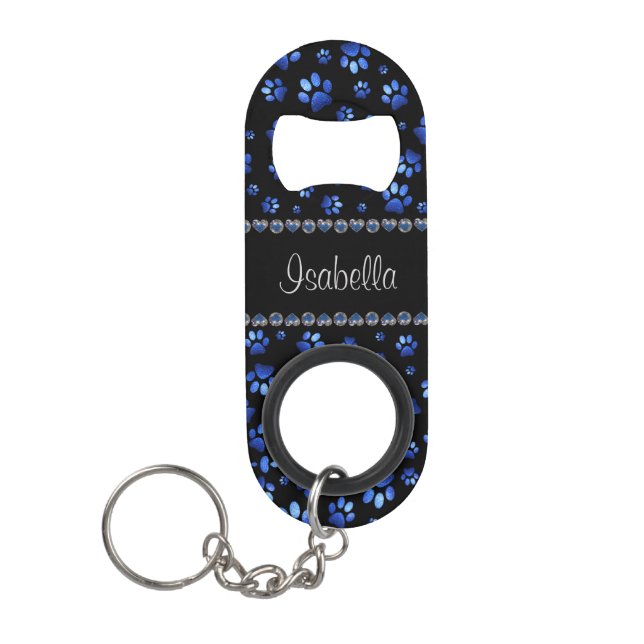 Custom name, blue glitter dog paws (Front)
