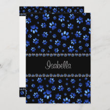 Custom name, blue glitter dog paws
