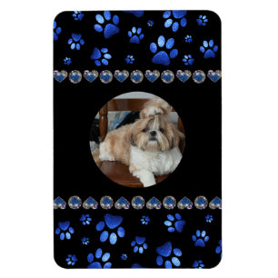 Custom name, blue glitter dog paws magnet