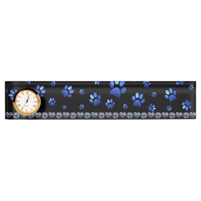 Custom name, blue glitter dog paws  nameplate (Front)