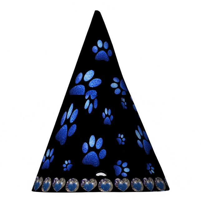 Custom name, blue glitter dog paws party hat (Right)