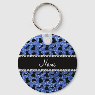 Custom name blue glitter high heels dress purse key ring