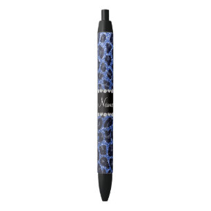 Custom name blue glitter leopard print black ink pen