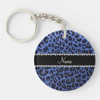 Custom name blue glitter leopard print key ring