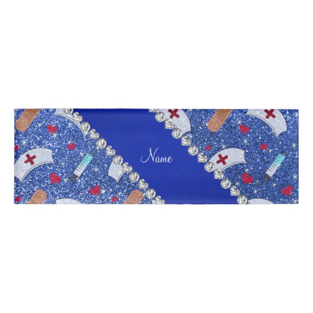 Custom name blue glitter nurse hats heart tag (Front)