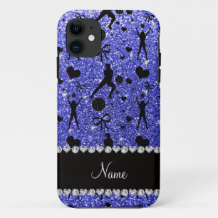 Custom name blue glitter volleyballs hearts bows iPhone 11 case