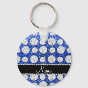 Custom name blue glitter volleyballs key ring