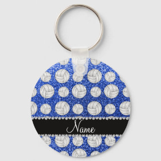 Custom name blue glitter volleyballs key ring