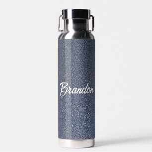 Custom name blue glitter water bottle
