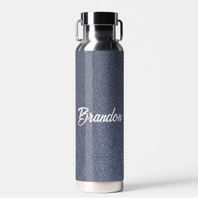 Custom name blue glitter water bottle (Front)