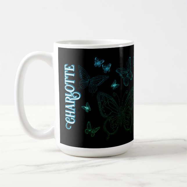 Custom Name Blue Green Butterfly Gift for Her Coff Coffee Mug (Left)