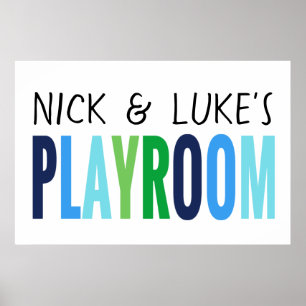 Custom Name Blue Green Playroom Poster