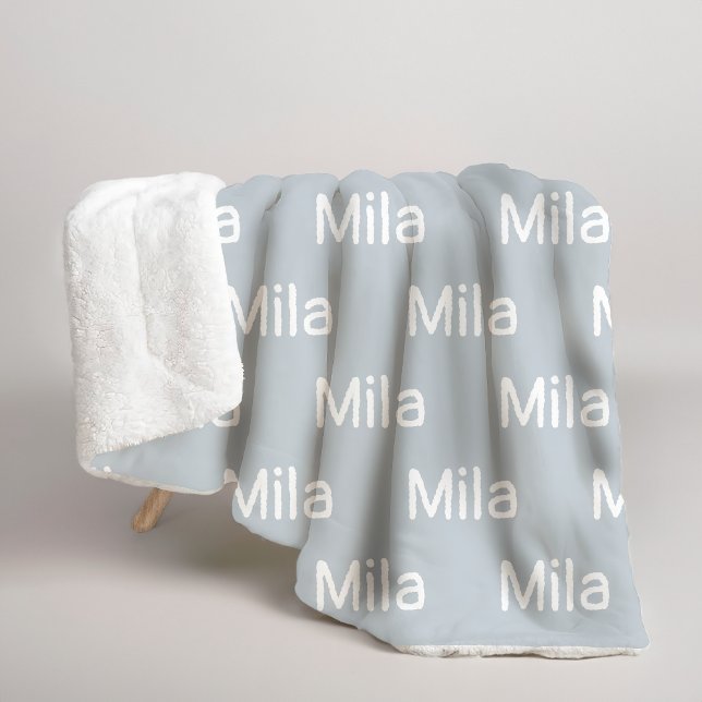 Custom Name Blue-Grey Sherpa Blanket for Newlyweds (Bridesmaid gift custom blanket, Custom new mom sherpa blanket, Cozy winter blanket gift for grandma,)