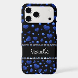 Custom name, Blue heart glitter pattern 