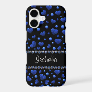 Custom name, Blue heart glitter pattern 