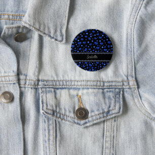 Custom name, Blue heart glitter pattern 6 Cm Round Badge