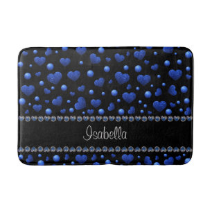 Custom name, Blue heart glitter pattern Bath Mat