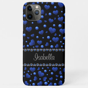 Custom name, Blue heart glitter pattern  Case-Mate iPhone Case