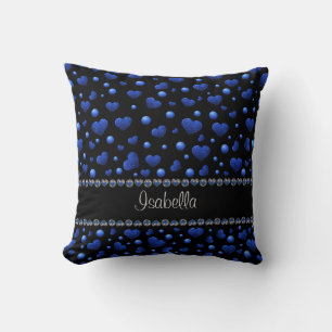Custom name, Blue heart glitter pattern Cushion