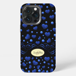 Custom name, Blue heart glitter pattern  iPhone 13 Pro Case