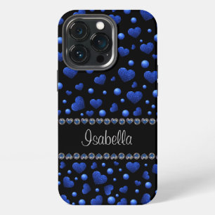 Custom name, Blue heart glitter pattern iPhone 13 Pro Case