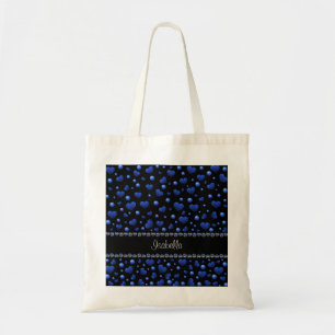 Custom name, Blue heart glitter pattern Tote Bag