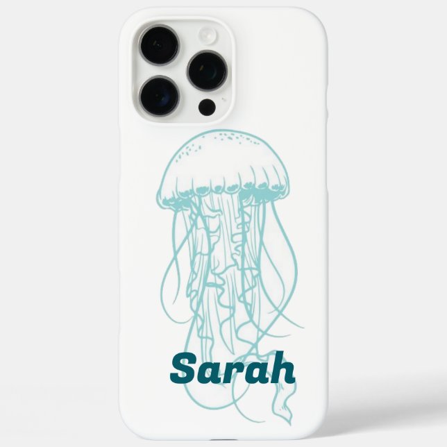 Custom Name Blue Jellyfish iPhone 16 Pro Max Case (Back)