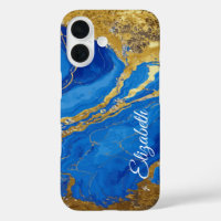 Custom Name Blue Marble and Gold Leaf