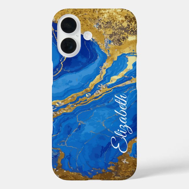 Custom Name Blue Marble and Gold Leaf Case-Mate iPhone Case (Back)