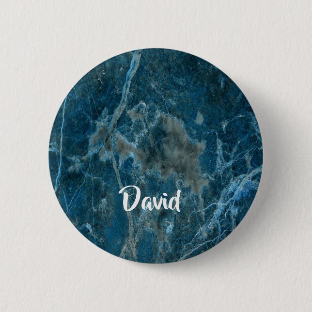 Custom name blue marble tile 6 cm round badge (Front)