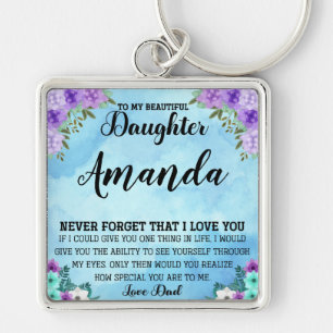 Custom Name Blue Message for Daughter from Dad Key Ring