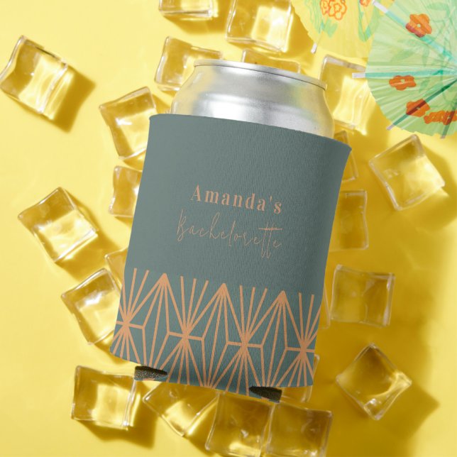 Custom Name Blue Orange Bachelorette Can Cooler (In Situ Summer)