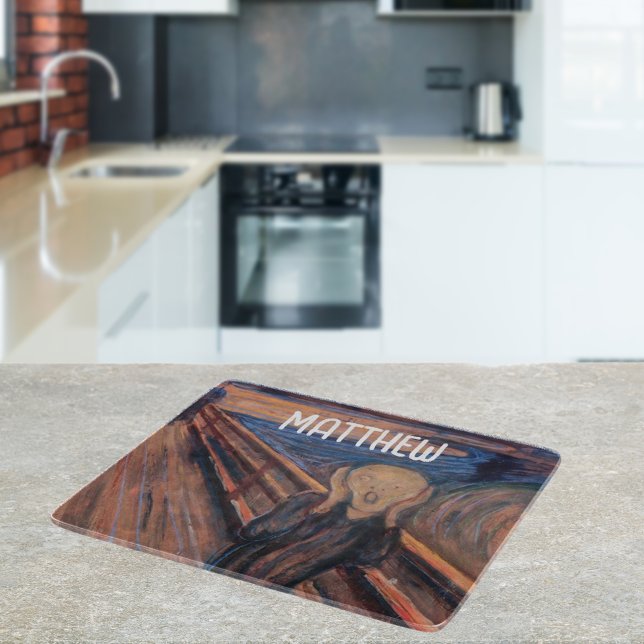 Custom name blue orange painting The Scream Cutting Board (Creator Uploaded)