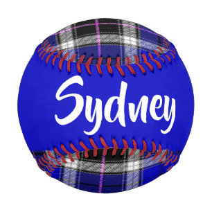 Custom name blue plaid pattern baseball