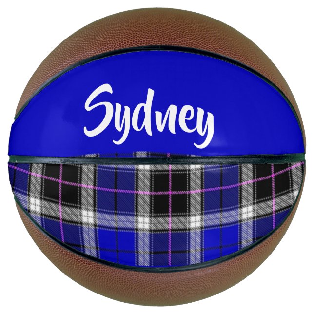 Custom name blue plaid pattern basketball (Front)