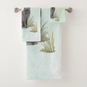 Custom Name Blue Russian Cat Pet Bath Towel Set