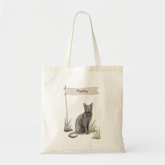 Custom Name Blue Russian Cat Pet Tote Bag (Front)