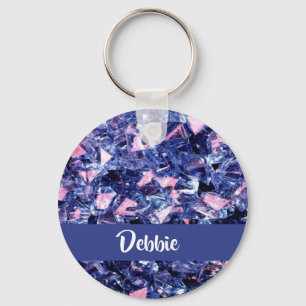 Custom name blue shiny crystals key ring