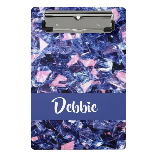 Custom name blue  shiny  crystals mini clipboard (Front)