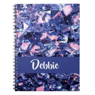 Custom name blue  shiny  crystals notebook