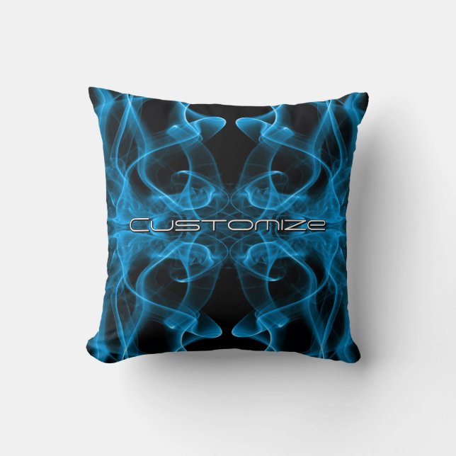 Custom Name Blue Smoke Symmetrical Black Cushion (Front)