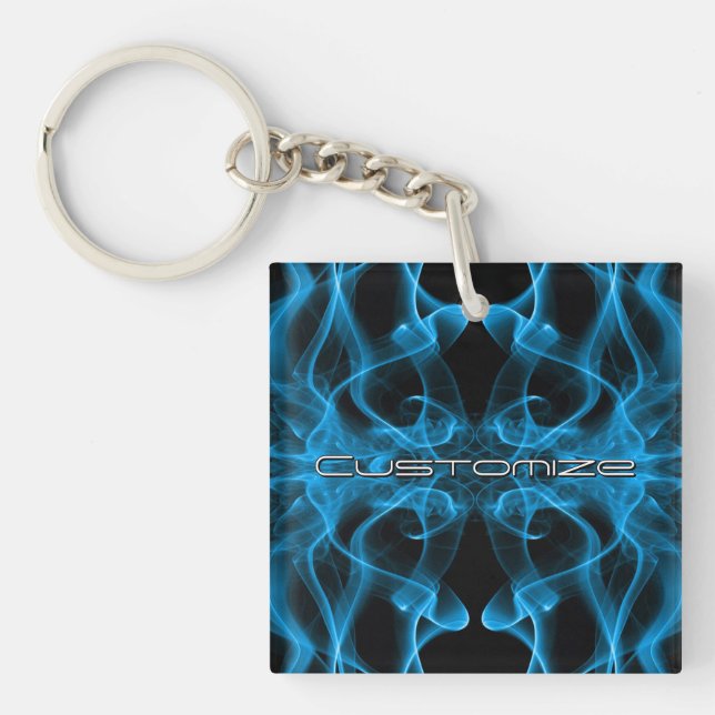 Custom Name Blue Smoke Symmetrical Black Key Ring (Front)