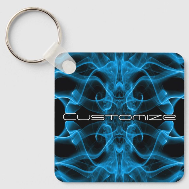 Custom Name Blue Smoke Symmetrical Black Key Ring (Front)