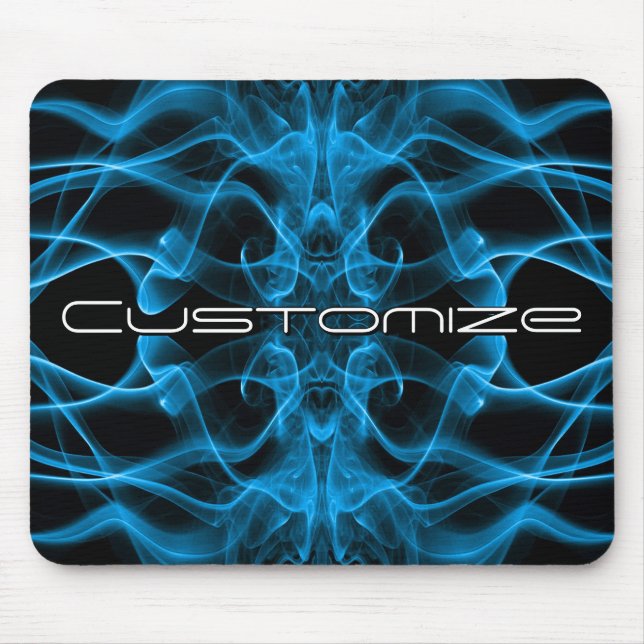 Custom Name Blue Smoke Symmetrical Black Mouse Pad (Front)