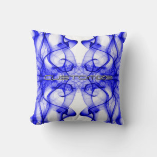 Custom Name Blue Smoke Symmetrical White Cushion