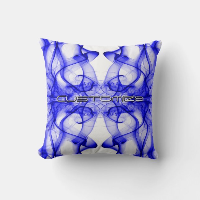 Custom Name Blue Smoke Symmetrical White Cushion (Front)