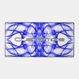 Custom Name Blue Smoke Symmetrical White Desk Mat